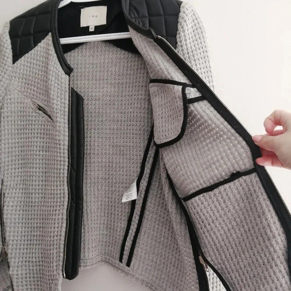 IRO Ceylona Knit Wool Zip Front Blazer with Lamb Leather Shoulders 42 FR (10 US) - Picture 7 of 16